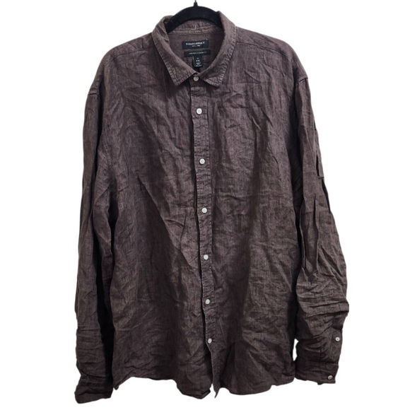 Banana Republic 100% Linen Button Up Shirt Brown XXL Tall Untucked Standard Fit - Picture 2 of 9